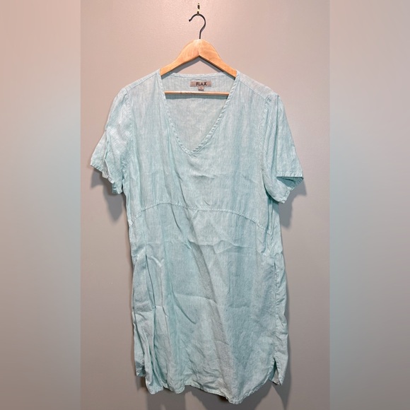 Flax Green Striped Linen Shift Dress with Pockets 
Lightweight
Size Medium - Picture 1 of 6
